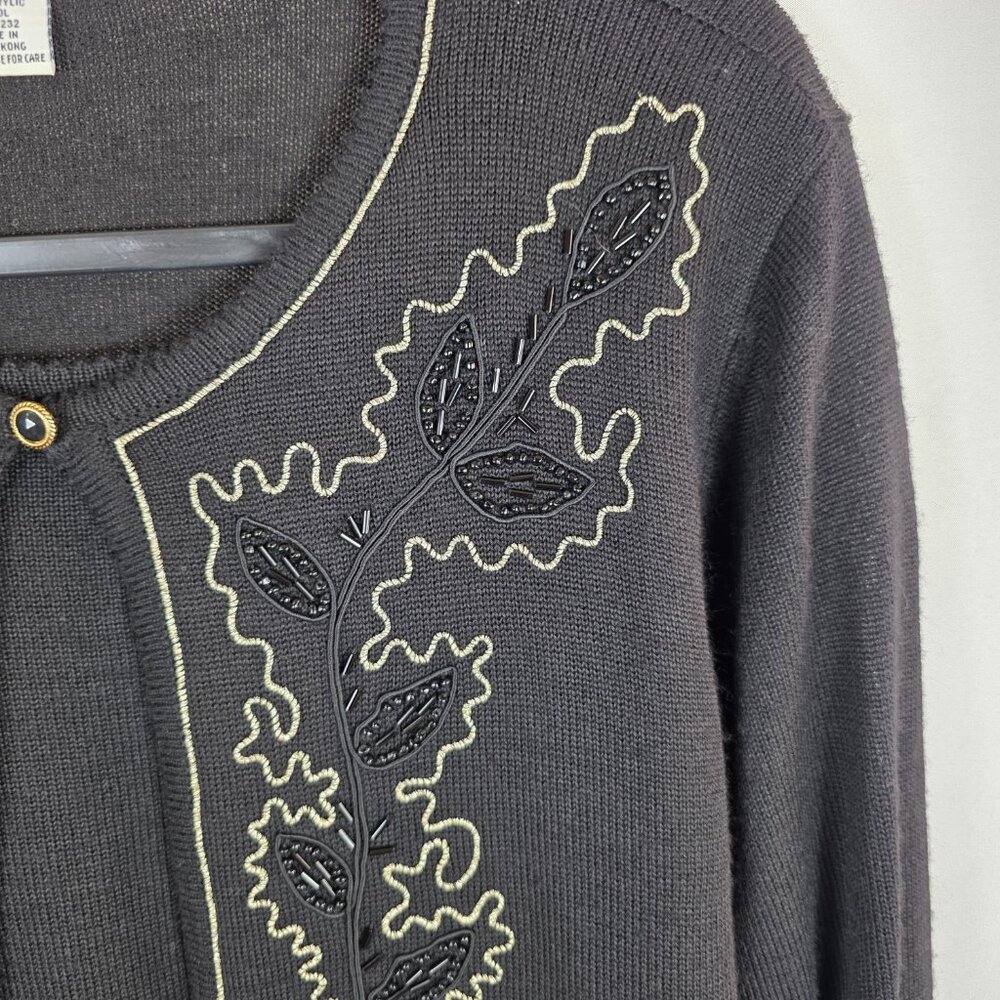 Alfred Dunner Black Wool Blend Cardigan Sweater & Shell Size Medium Embellished - Picture 5 of 13